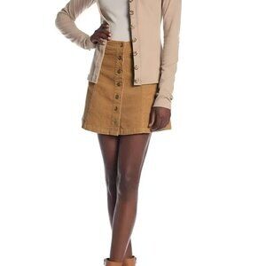 NWT Wish List Camel Brown Rust Cords Corduroy A-Line Flare Button Mini Skirt L
